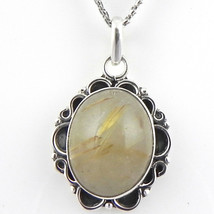 Solide 925 Argent Sterling Doré Rutile Quartz Pendentif Collier Femme PSV-1825 - £27.39 GBP+