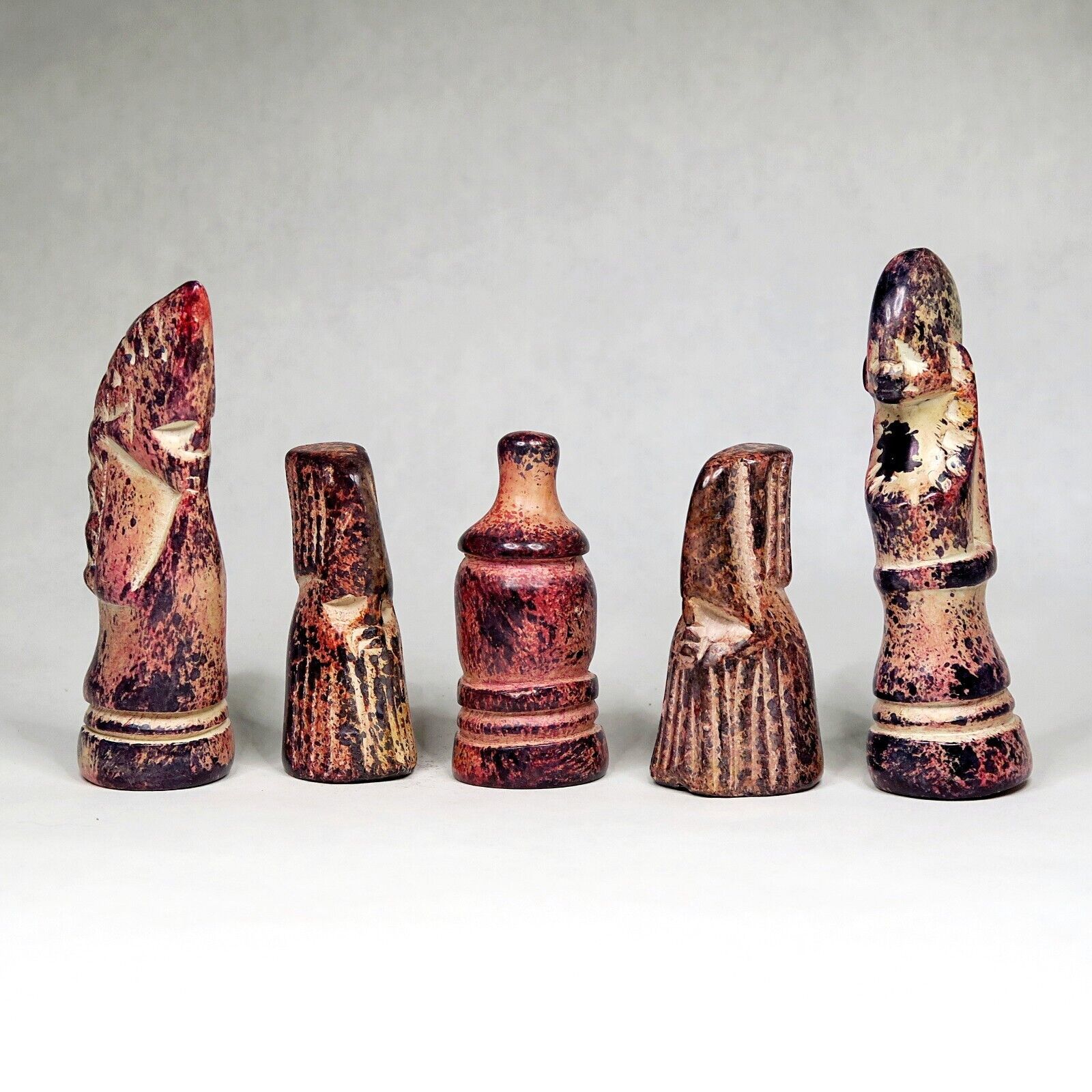 African Hand Carved Soapstone Pink Chess Pieces Lot of 5 Crafts Figurines - $24.70
