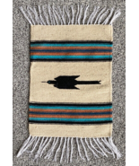 Vtg American Wool Weave Rug-Fringe-Native-Handmade-Geometric Bird-15.5 x... - €32,48 EUR