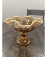 Fenton Cameo Opalescent Water Lily Compote Chocolate Brown Sticker - €46,72 EUR