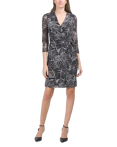 NEW ANNE KLEIN BLACK  WHITE FLORAL CHIFFON FAUX WRAP  SHEATH DRESS SIZE ... - $79.99