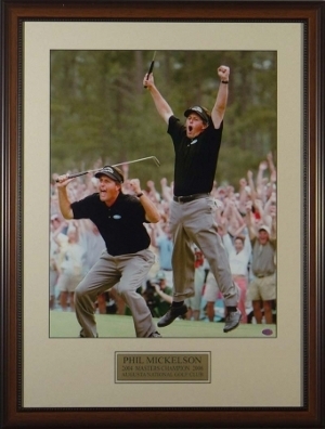 Primary image for Phil Mickelson unsigned 2004 Masters Jump 2 pose 16X20 Custom Leather Framed