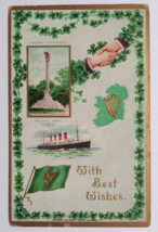 St Patricks Day Phoenix Monument Steamship Shamrock Flag Embossed Postcard 1909 - £6.40 GBP