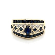 14k Yellow Gold Blue Sapphire &amp; Diamond Cocktail Ring 5.7g Size 8.25 - £783.22 GBP