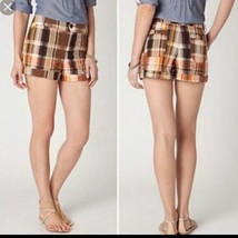 nwt $68 ELEVENSES plaid shorts 0 anthropologie high waist madras seersuc... - $29.69