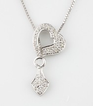 14k Oro Bianco Diamante Unico Cuore Collana Lariat Tdw = .22 KT 19 &quot; 5 Lungo - £442.28 GBP