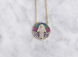 ADIRFINE 925 Sterling Silver Multi Colored Cubic Zirconia Hamsa Pendant Necklace - £47.93 GBP