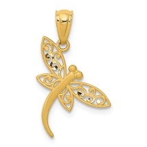 14K Gold Satin Diamond Cut Dragonfly Pendant Charm Jewelry 21mm x 13mm - £33.27 GBP