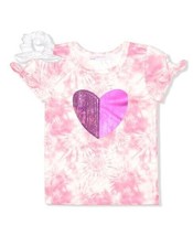 Pink Tie Dye Sequin Heart Tee &amp; White Scrunchie - £7.11 GBP