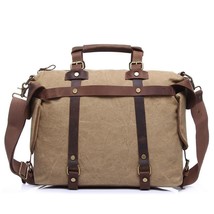 Men&#39;s Vintage Canvas Leather Briefcase Large Capacity Travel Handbag 14&quot; Laptop  - £79.97 GBP