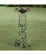 Bird Bath Flower Trellis Durable Iron Drink &amp; Wash Birdbath Garden Yard ... - $37.45