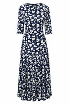 Lands End Women&#39;s Elbow Sleeve Flounce Skirt Dress Ivory Floral New - £47.39 GBP