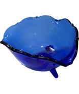 Cobalt Blue Glass Candy Dish Centerpiece Accent Footed Bowl with Ruffled... - £13.30 GBP