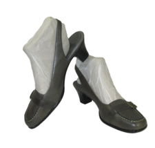 Softspots Pumps Slingback Heeled Shoes Gray Leather Womens Size 9 Comfort Buckle - £18.77 GBP