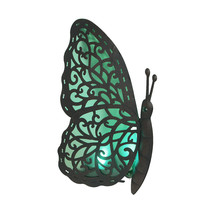 Brown Metal Butterfly Green LED Solar Light Outdoor Garden Statue Yard Decor - £28.96 GBP