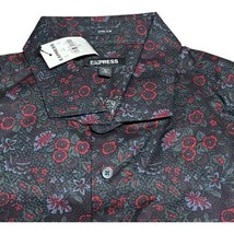 Express Dress Shirt Mens XL Black Floral Boho Y2K Extra Slim Fit Button ... - $41.22