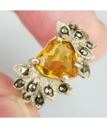 size 5.5 STERLING SILVER ring yellow CITRINE marcasite .925 beautiful!! - $58.54 CAD