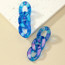 Acrylic Chain Link Post Back Earrings Blue Colorful Iridescent Lightweight - $225.69 MXN