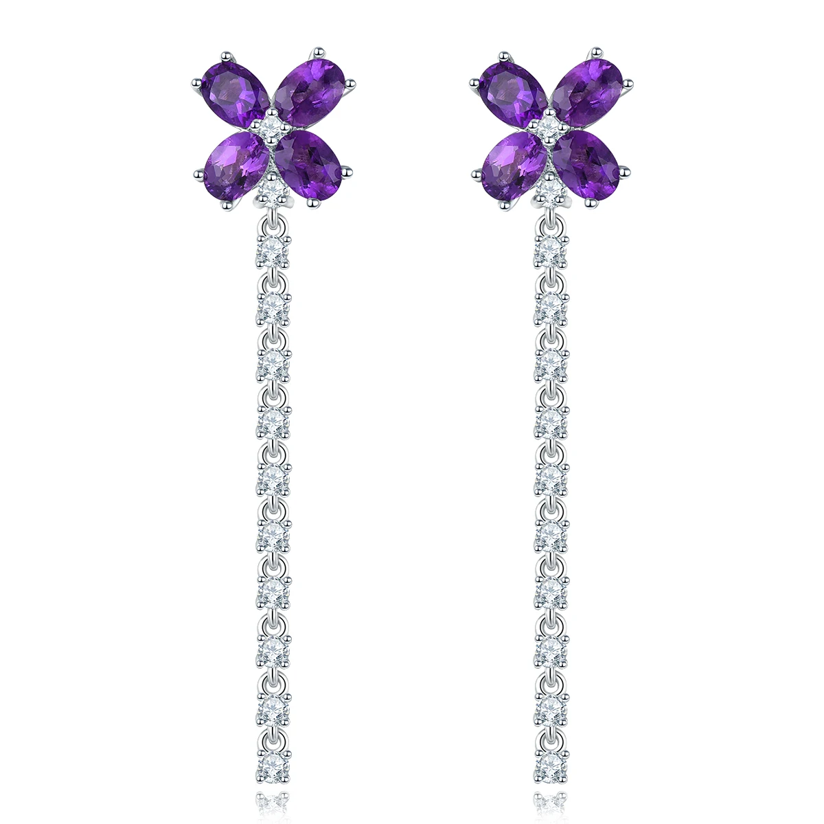 Natural Amethyst Solid Sterling Silver Women Earring 1.8 Carats Genuine ... - £53.17 GBP