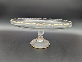 VTG Jeannette Harp Pedestal Footed Cake Plate Stand Gold Trim Depression... - $289.01 MXN