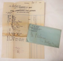 1910 antique CONRAD F. RAU phila pa VARNISH JAPANS RECEIPT ENVELOPE lori... - £27.02 GBP