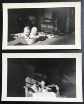 2 Diff VTG 1940s Twin Babies Toddlers on Chair &amp; Bucket B&amp;W Photograph - £16.48 GBP