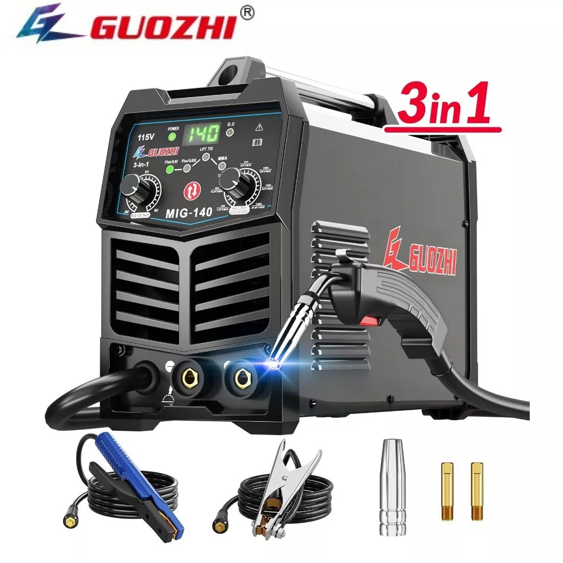 GZ GUOZHI 140A MIG Welder, 110V 3 in 1 Welding Machine (MIG, MMA, Lift TIG) - $240.00