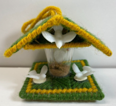 Vintage Handmade Christmas Ornament Yarn Crochet Plastic Canvas Bird Feeder - £11.83 GBP