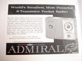 1959 Admiral Ad World&#39;s Smallest, Most Powerful 8 Transistor Pocket Radio - $148.93 MXN