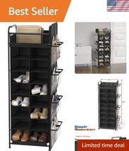 Narrow Vertical Shoe Rack with 16 Cube Storage &amp; Top Shelf – Black Finish - $65.99