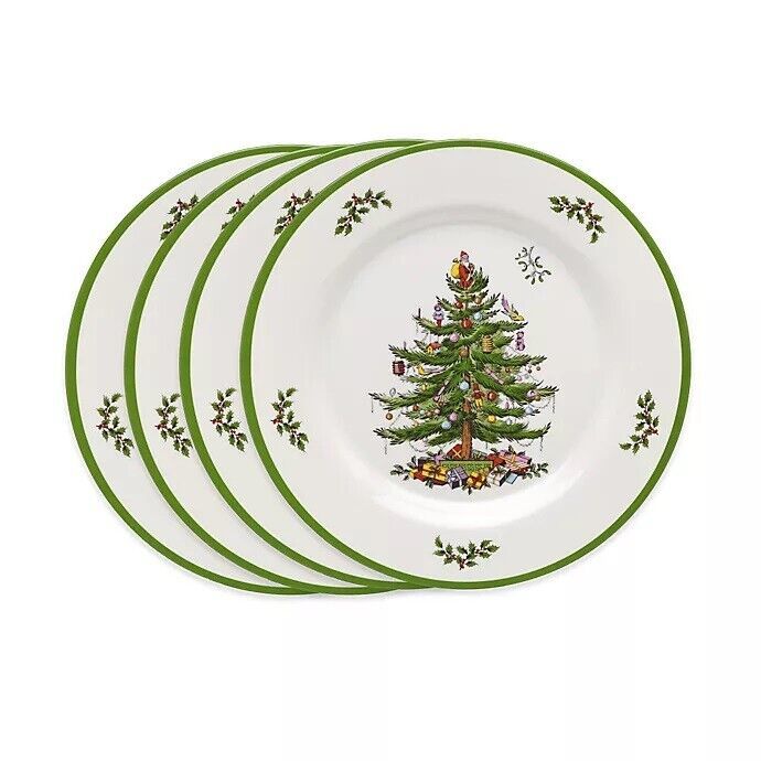 Spode Christmas Tree Earthenware 8 Inch Salad Plate (Green Banding), Set of 4 - $73.99