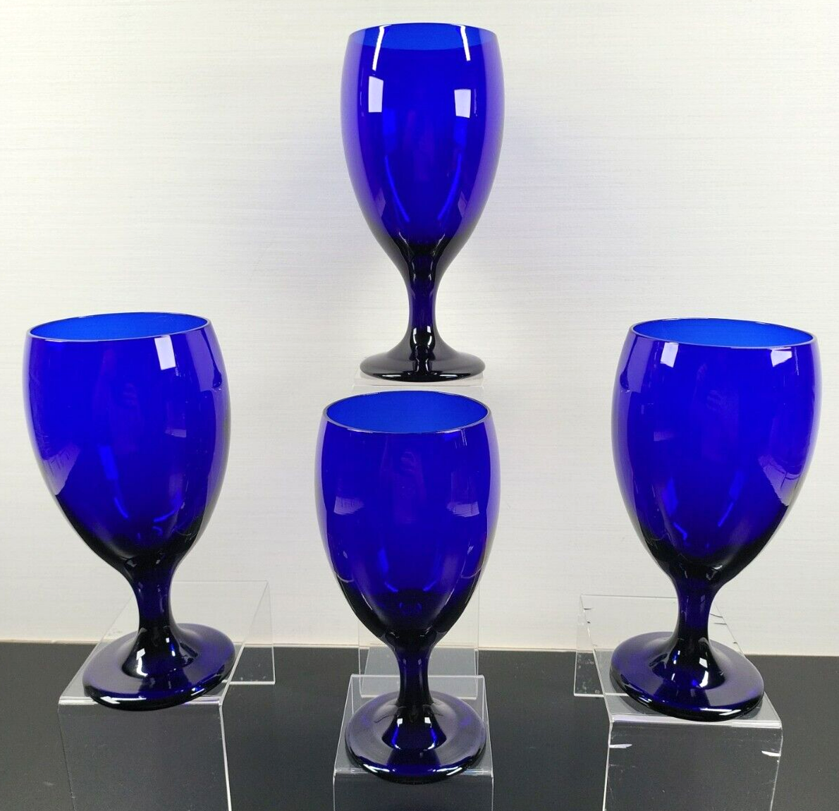 Primary image for 4 Libbey Teardrop Cobalt Iced Tea Glasses Set Vintage Blue Goblets Stemware Lot