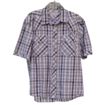 Purple  Multicolor Plaid Check Casual Shirt Mens XL Short Sleeve Chest Pockets - £6.34 GBP