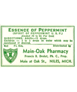 1 Antique Pharmacy Label essence of peppermint Main-Oak Pharmacy Niles, ... - $43.76 CAD