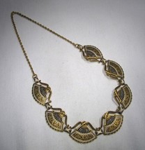 Vintage Damascene Fan Gold Black Choker Necklace C3540 - £37.88 GBP