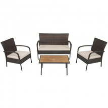 Outdoor Patio Rattan 4 Pcs Conversation Set with Cushions - £222.98 GBP