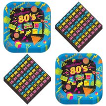 80s Party Supplies - Totally Awesome Throwback Theme 1980&#39;s Icons Square Paper D - £12.05 GBP+