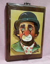 Chuck Oberstein 10&quot; x 7&quot; Wooden Wall Plaque &quot;Sad Circus Clown&quot; 3D Tin Face - £18.68 GBP