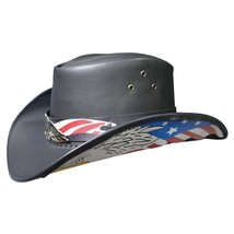 Patriotic Eagle Black Leather Cowboy Hat - £237.26 GBP