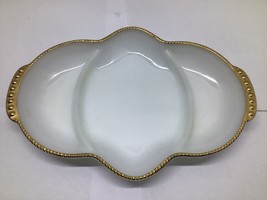 FIRE KING White Milk Glass Divided Relish Dish Anchor Hocking Gold Trim Vintage - £12.66 GBP