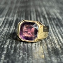 Gold Amethyst Ring, 925 Silver, Statement Ring Octagon Amethyst Ring Men Jewelry - £66.82 GBP