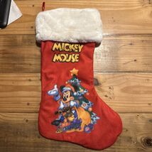 Vintage Disney Mickey Mouse Santa Claus 17 inch Christmas Stocking Faux Fur - $15.84