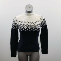 Bum Equipment Button Mock Neck Sweater Women&#39;s Size Medium Blue White Lo... - £10.54 GBP