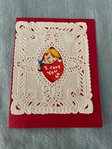 I Love You Lace Valentines Day Card Early 1900&#39;s Little Boy Handmade Vin... - $4.74