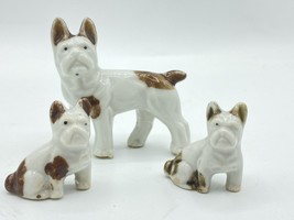 Vintage Porcelain French Bulldog Figurine with 2 pups white Light Brown Japan - £15.82 GBP