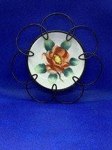 Vintage Enesco Imports Plate with Metal Holder Floral Design Japan - $3.64