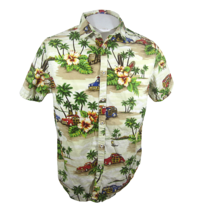 Denim &amp;  Flower Ricky Singh Men Hawaiian shirt p2p 21 L slim cars tropical luau - £15.54 GBP