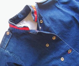 Vintage USA Osh Kosh B&#39;Gosh Blue Jean JACKET 1-OFF Denim Nautical Military sz 12 - £44.81 GBP