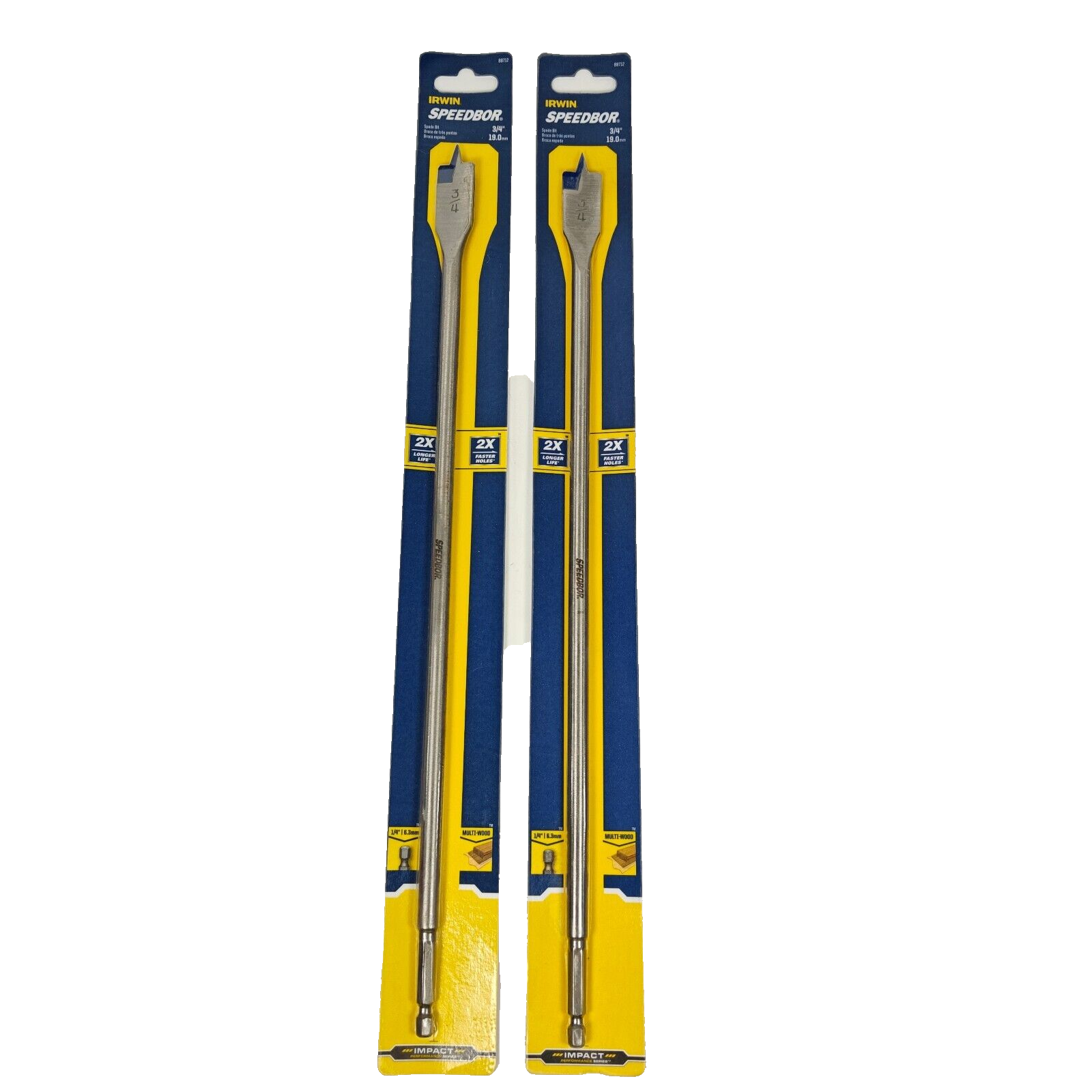 2 Pack Irwin 3/4&quot; x 16&quot; Long Spade Paddle Flat Drill Bit Speedbor Impact... - $16.82