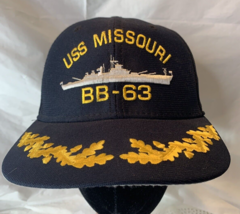 Vintage New Era USS Missouri BB 63 Navy Blue Snapback Trucker Hat USA made - £9.54 GBP